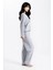 Kadın Gri Melanj Raporlu Kaşkorse Doku Seoul Uzun Kol Üst Pantolon Pijama Takım 3