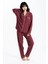Kadın Bordo Pari Raporlu Kaşkorse Doku Seoul Uzun Kol Üst Pantolon Pijama Takım 1