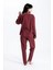 Kadın Bordo Pari Raporlu Kaşkorse Doku Seoul Uzun Kol Üst Pantolon Pijama Takım 4