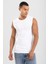 Erkek Bisiklet Yaka Kolsuz Pamuklu Body Fanila Tişört Beyaz 1