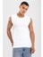 Erkek Bisiklet Yaka Kolsuz Pamuklu Body Fanila Tişört Beyaz 5