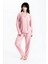 Kadın Pudra Pari Raporlu Kaşkorse Doku Seoul Uzun Kol Üst Pantolon Pijama Takım 1
