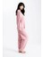 Kadın Pudra Pari Raporlu Kaşkorse Doku Seoul Uzun Kol Üst Pantolon Pijama Takım 3