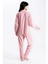 Kadın Pudra Pari Raporlu Kaşkorse Doku Seoul Uzun Kol Üst Pantolon Pijama Takım 4