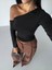 Asimetrik Yaka Omuz Detaylı Uzun Kollu Sandy Kumaş Crop / Bluz 4