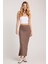 Kadın Slim Fit Dar Kesim Yırtmaçlı Kahverengi Etek 2