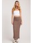 Kadın Slim Fit Dar Kesim Yırtmaçlı Kahverengi Etek 4