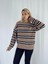 Şardonlu Çizgili Triko Kazak Kadın Vizon Rengi 5