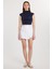 Kadın Slim Fit Dar Kesim Çift Cepli Beyaz Şort Etek 5