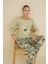 Kadın Desenli Bisiklet Yaka Düğmesiz Mevsimlik Likra Viskon Uzun Kollu Pijama Takımı 5