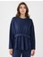 Lacivert Bisiklet Yaka Kemer Detaylı Modal Sweatshirt 1