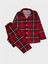 Erkek Çocuk Pamuklu Süet Kumaş Kırmızı Ekose Desenli Gömlek Yaka Düğmeli Pijama Takımı 1