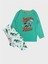 Erkek Çocuk Pamuklu Yeşil Beyaz Dinozor Desenli Mevsimlik Uzun Kollu Pijama Takımı 1