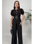 Firenze Kadın Düğmeli Kemer Detaylı Bol Paça Siyah Tulum – Zarif Akşam Şıklığı 3