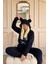 Lacivert Meow Desenli Tam Peluş Pijama Takımı 2