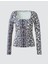 Vizon Kare Yaka Uzun Kollu Leopar Desenli Örme Bluz 1