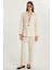 Kadın Slim Fit Uzun Kollu Mono Yaka Düğmeli Ekru Ceket Pantolonlu Takım 4