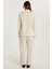 Kadın Slim Fit Uzun Kollu Mono Yaka Düğmeli Ekru Ceket Pantolonlu Takım 5