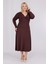 Kadın Kahve Kruvaze Yaka Büyük Beden Esnek Maxi Elbise 2