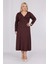 Kadın Kahve Kruvaze Yaka Büyük Beden Esnek Maxi Elbise 3