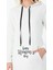 Kadın Uzun Boy Happy Women's Day Yazılı Beyaz Kapüşonlu Cepli Elbise 2