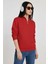 Kadın 3 Iplik Şardonlu Yarım Fermuarlı Kırmızı Sweatshirt – Içi Pamuklu Kalın Kumaş, Tam Kalıp Rahat Model 2