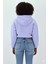 Kadın Neon Christian Drop Yazılı Kapüşonlu Crop Kesim Lila Sweatshirt Nakış Işlemeli 3