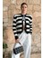 Kadın Siyah Fularlı Düğmeli Çizgili Triko Hırka 1
