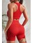 Kadın Kırmızı Yüksek Bel Çapraz Sırt Detaylı Şortlu Gecelik Takım 5