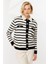 Cep Detay Çizgili Triko Hırka-Siyah 6