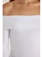 Kadın Slim Fit Dar Kesim Uzun Kol Kayık Yaka Beyaz Bluz 3