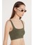 Kadın Slim Fit Dar Kesim Askılı U Yaka Haki Crop Atlet 1
