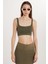 Kadın Slim Fit Dar Kesim Askılı U Yaka Haki Crop Atlet 4