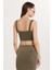 Kadın Slim Fit Dar Kesim Askılı U Yaka Haki Crop Atlet 5