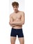 Erkek Desenli Beyaz Lacivert 3 Lü Pamuk Elastan Boxer 3M074 2