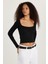 Kadın Modal Kumaş Slim Fit Dar Kesim Kare Yaka Siyah Bluz 1