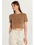 Kadın Slim Fit Dar Kesim Pamuklu Bisiklet Yaka Kahverengi bluz 4