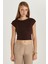 Kadın Modal Kumaş Slim Fit Dar Kesim Kısa Kollu Bisiklet Yaka Kahverengi Bluz 4