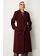 Beli Kuşaklı Kruvaze Yaka Kaban Bordo 06063 1