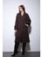 Kahve Kadın Yumuşak Dokulu Oversize Kruvaze Kaban 8