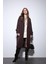 Kahve Kadın Yumuşak Dokulu Oversize Kruvaze Kaban 9