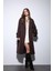 Kahve Kadın Yumuşak Dokulu Oversize Kruvaze Kaban 10