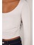 Kadın Slim Fit Dar Kesim Uzun Kollu U Yaka Taş Bluz 3