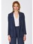 Crep Detaylı Kareli Kadın Ceket Lacivert Y1916005_015 1