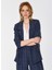 Crep Detaylı Kareli Kadın Ceket Lacivert Y1916005_015 2