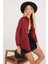 Kadın Oversize Rahat Kesim Spor Yaka Uzun Kollu Basic Düz Bordo Gömlek 2