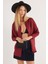 Kadın Oversize Rahat Kesim Spor Yaka Uzun Kollu Basic Düz Bordo Gömlek 4