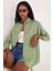 Kadın Oversize Rahat Kesim Spor Yaka Uzun Kollu Basic Düz Mint Gömlek 2