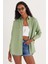 Kadın Oversize Rahat Kesim Spor Yaka Uzun Kollu Basic Düz Mint Gömlek 4