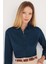 Kadın Slim Fit Dar Kesim Vucüda Oturan Uzun Kollu Lacivert Basic Gömlek 2